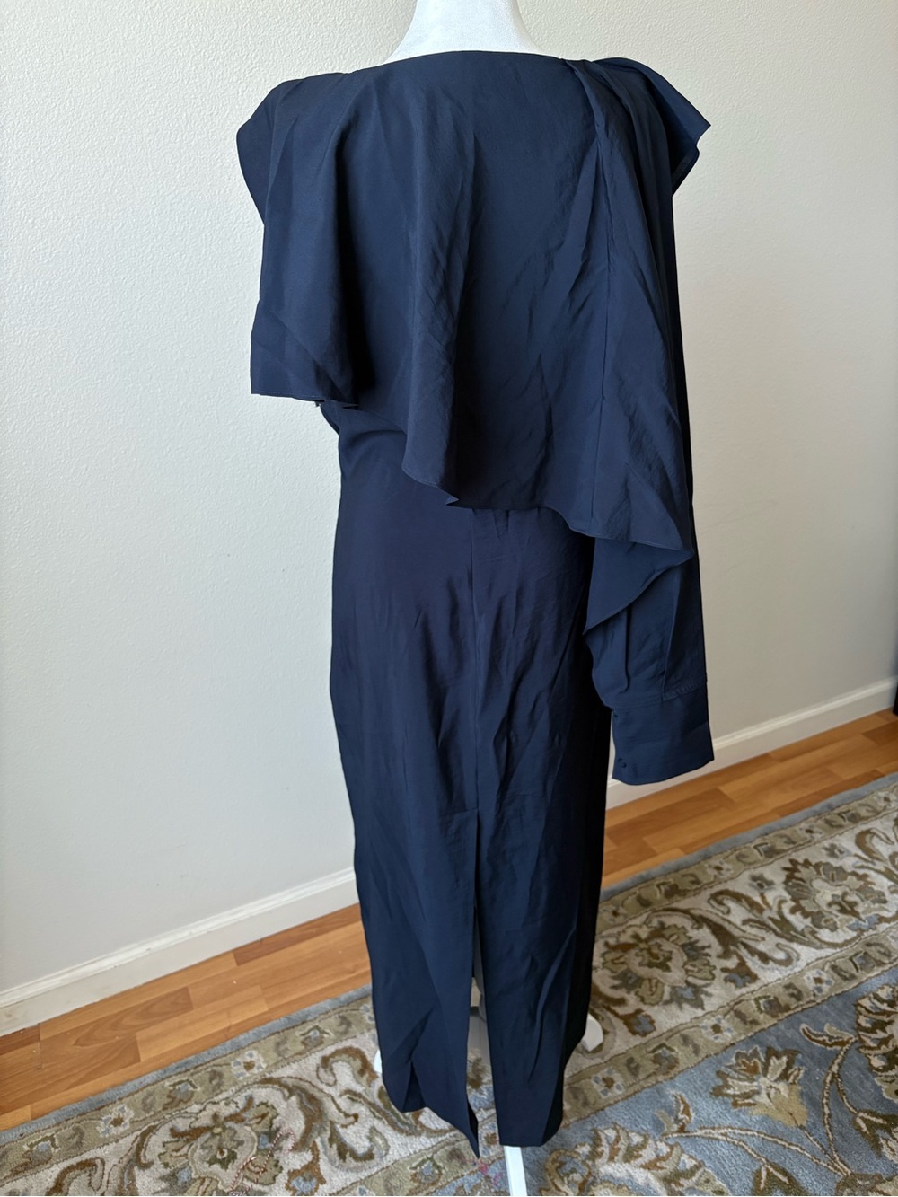COS Navy Blue Asymmetrical Maxi Dress with Draped Shoulder 8 US - Picture 10 of 11